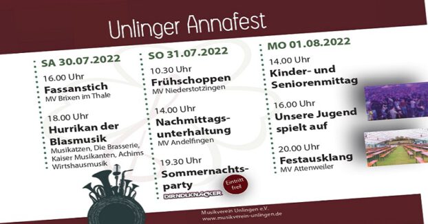 Unlinger Annafest 2022 – 30. Juli bis 01. August