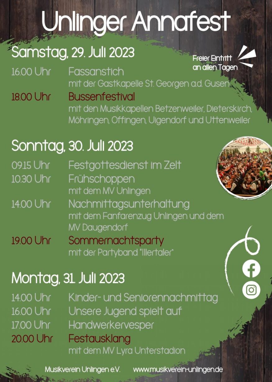 Unlinger Annafest vom 29. bis 31. Juli 2023