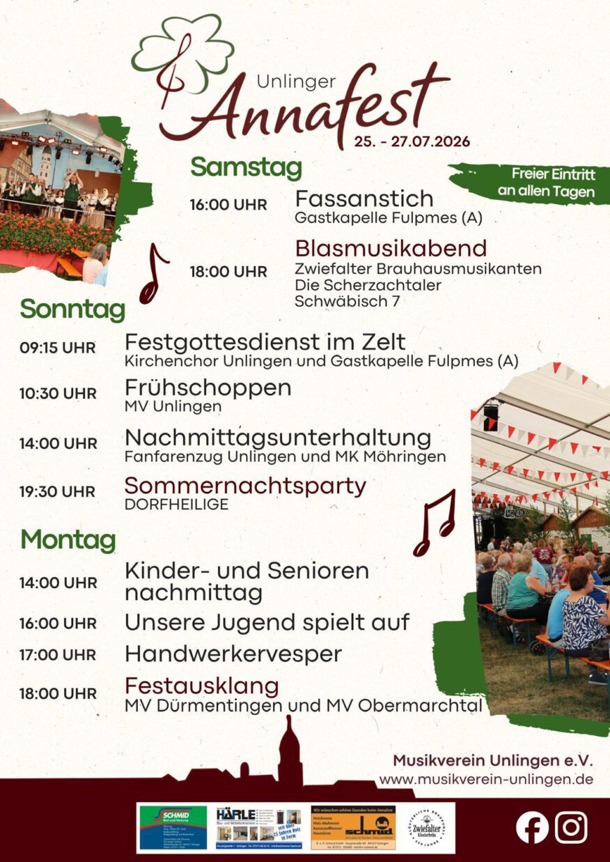 Herzliche Einladung zum Annafest 2026 vom 25.-27. Juli